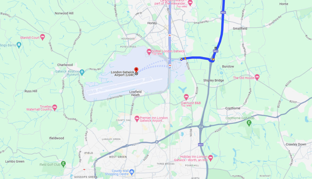 Areas around Gatwick Airport cover by Taxi Gatwick with Bacarhire: